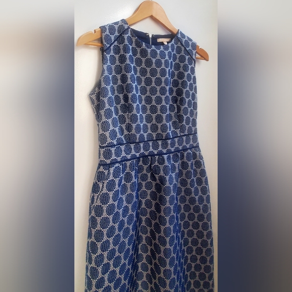 Skies Are Blue Woven Dots Dress Navy White Texture WOM SZ8 Zip Back Waist Accent - Picture 4 of 15
